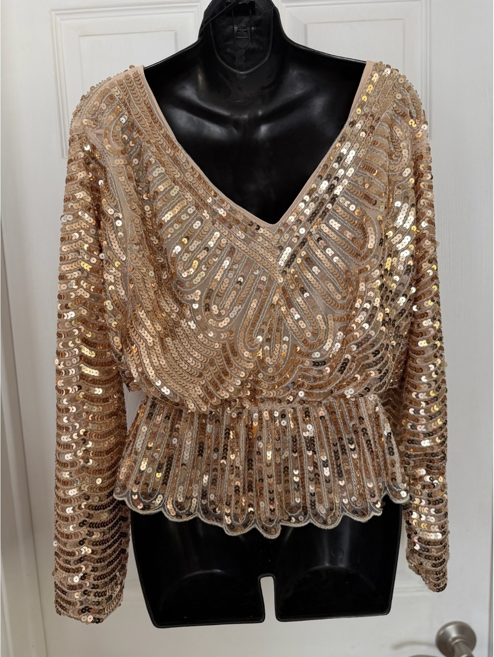 Endless Rose champagne sequin long sleeve blouse